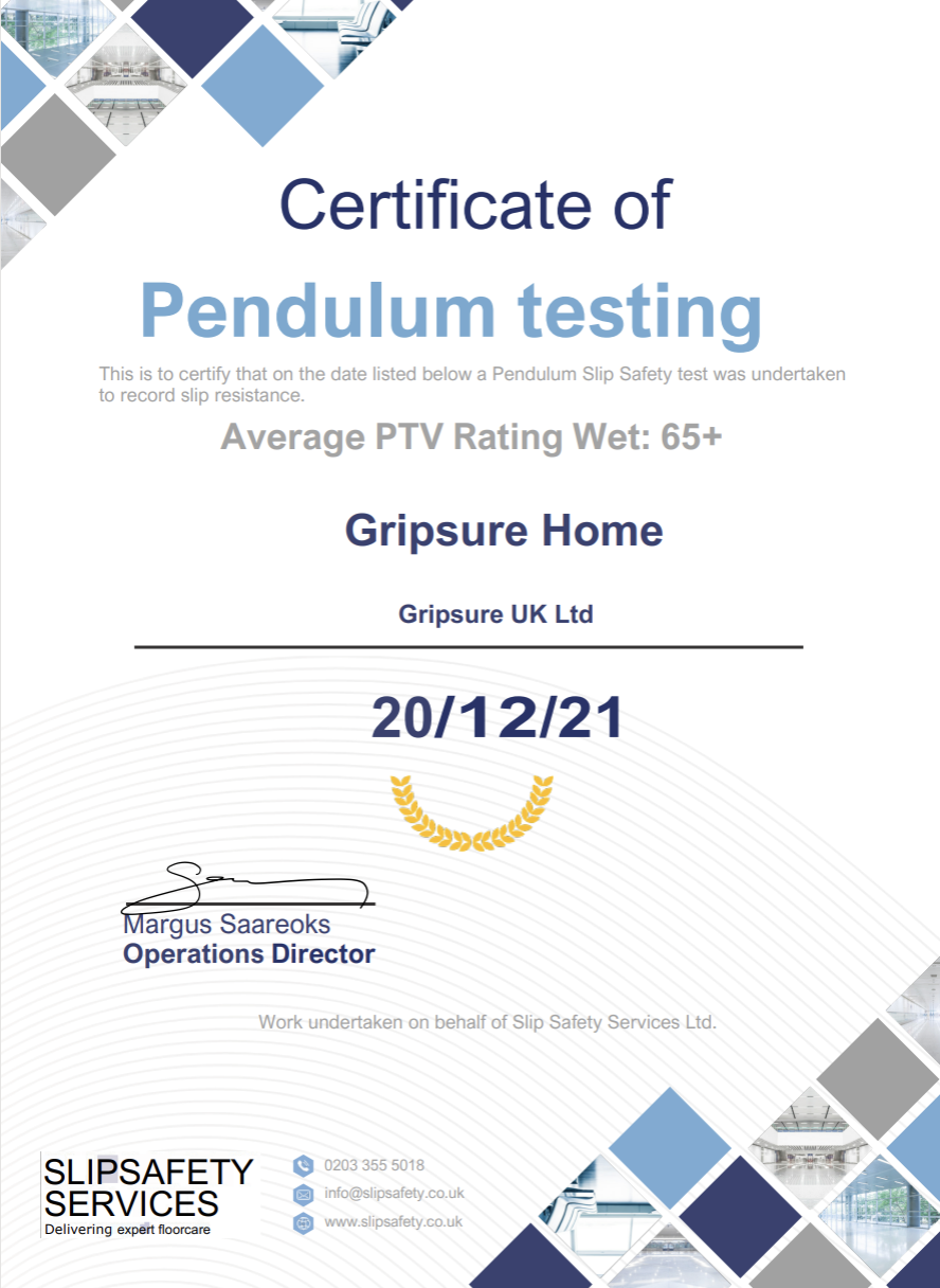 Gripsure Home Slip Test Certificate