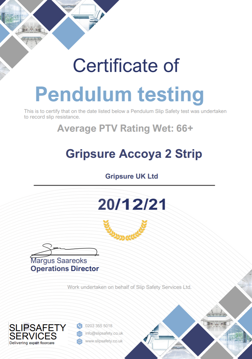 Gripsure Accoya® Slip Test Certificate