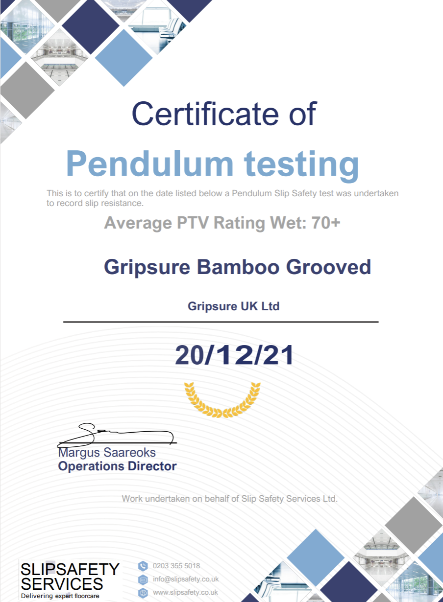 MOSO® Bamboo X-treme® with Gripsure (Grooved) Slip Test Certificate